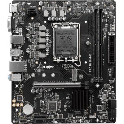 Материнская плата MSI PRO H610M-E, LGA 1700, Intel H610, 2xDDR5, 4xSATA, 1xM.2, 1xPCIe 4.0 x16, 1xPCIe 4.0 x1, 1xHDMI, 1xVGA, 1xRJ45 1Gb, 2xUSB-A 3.2 Gen 1, 4xUSB-A 2.0, 3x3.5мм, 7.1, mATX