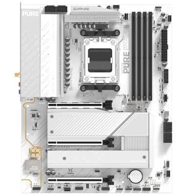 Материнская плата Sapphire B850A PURE WIFI7 B850, AM5, 4*DDR5, 3*PCIEx16, 3*M.2, 2*TypeC, 3*USB3.2Gen2, 2*USB3.2Gen1, 6*USB2.0, 4*SATA3.0, 2.5G, DP, HDMI, ATX, RTL