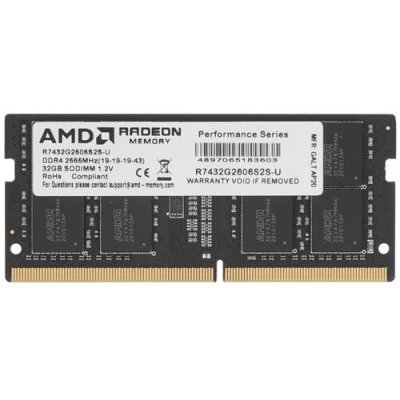 Оперативная память AMD Radeon R7, 32GB, DDR4, 2666MHz, CL19, SO-DIMM