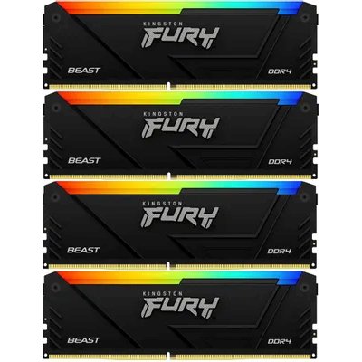 Оперативная память Kingston Fury Beast, DDR4, 32GB (4x8GB), 3200MHz, CL16, DIMM, с радиатором, RGB, черный