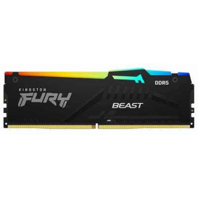 Оперативная память Kingston Fury Beast RGB, DDR5, 32GB (1x32GB), 5600 MHz, CL40, с радиатором, RGB, чёрный