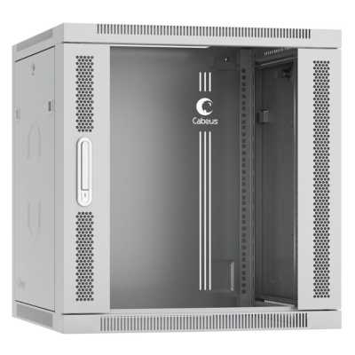 Шкаф телекоммуникационный настенный Cabeus SH-05F, 19", 12U, 635х600х600 мм (ВхШхГ), дверь: стекло, разборный, серый