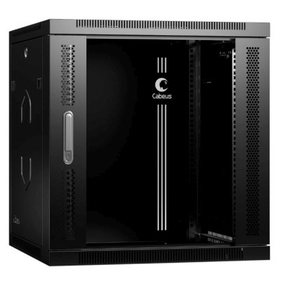 Шкаф телекоммуникационный настенный Cabeus SH-05F, 19", 12U, 635х600х600 мм (ВхШхГ), дверь: стекло, разборный, черный