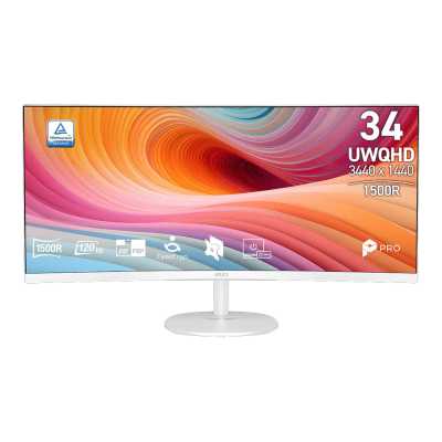 Монитор MSI 9S6-3PB2CT-211 34" MSI PRO MP341CQW E12 Curved VA, 3440x1440, 120Hz, 4ms, 300сd/m, 3500:1, HDR / 2xHDMI(2.0b), DP(1.4a) / InPSU, Speakers, Vesa 100, White