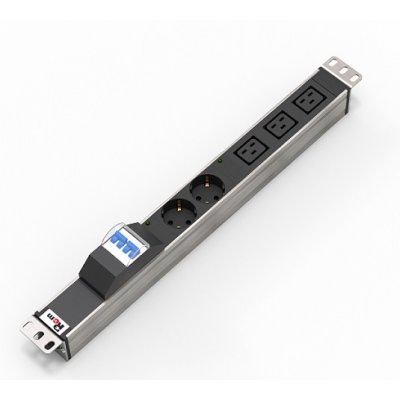 Блок силовых розеток Rem Rem-32, Shuko х 2, IEC 60320 С19 х 3, вход колодка, 19", 45х484х45 мм (ВхШхГ), 32А, автомат, черный, без шнура