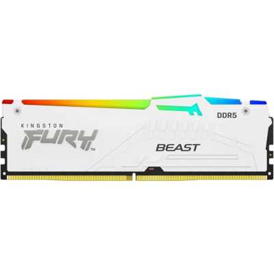 Оперативная память Kingston Fury Beast, DDR5, 16Gb (1x16Gb), 6000MHz, CL36, DIMM, с радиатором, RGB, белый