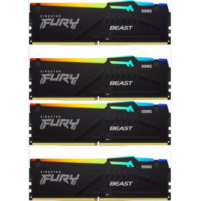 Оперативная память Kingston Fury Beast RGB, DDR5, 64Gb (4x16 GB), 6000 MHz, CL40, радиатор, RGB, черный