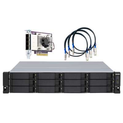 Полка расширения сетевого хранилища без дисков SMB QNAP TL-R1200S-RP SATA 6GB/s JBOD storage enclosure, 12-tray 3,5"/2,5" w/o HDD, 3 x SFF-8088, 2 PSU. Rackmount. W/o rail kit RAIL-B02