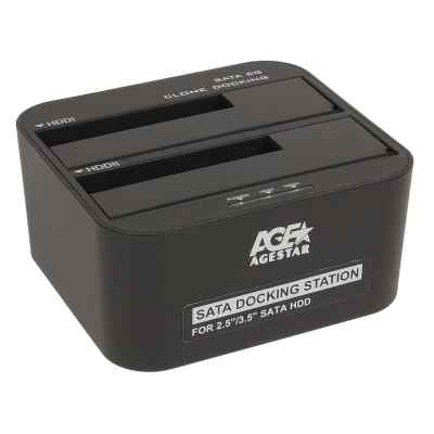 Докстанция 2x2.5"/3.5" SATA HDD/SSD AgeStar 3UBT6-6G, USB 3.0, пластик, черный, UASP, Clone, USB 3.0