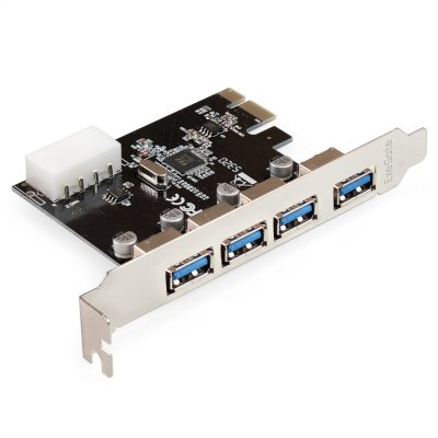 Контроллер ExeGate EXE-314 v2.0 (PCI-E x1 v2.0, 4хUSB 3.0 ext., разъем доп.питания Molex, VIA Labs Chipset VL805)