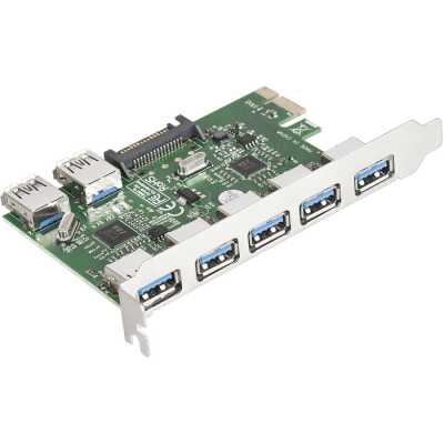Контроллер ExeGate EXE-317 PCI-E 2.0, 5*USB 3.0 ext + 2*USB 3.0 int, разъем доп.питания (OEM)
