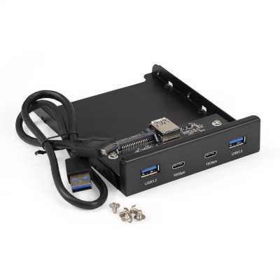 Планка USB на переднюю панель ExeGate U3H-622, 3,5", 2*TypeA +2*TypeC (USB 3.2 Gen2 (SuperSpeed USB 10Gbps), черная, металл, подсоединение к мат. плате)