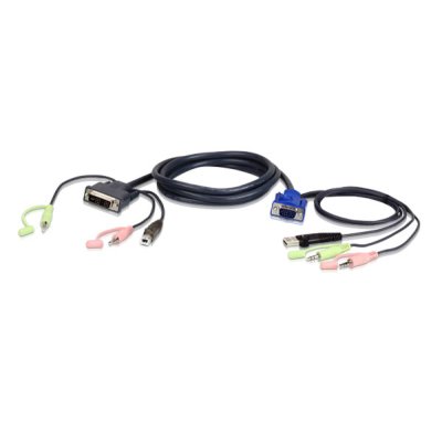 Кабель Aten 2L-7DX3U КВМ с интерфейсами передачи звука, USB, VGA - DVI, 3м
