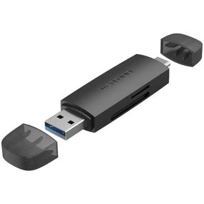 Картридер Vention USB 3.0 A+C (SD+TF) Черный