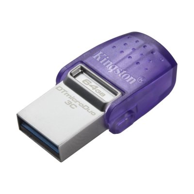 Флешка USB Kingston DataTraveler microDuo 3C (DTDUO3CG3/64Gb), 64Gb, USB 3.2 Gen 1/Type-C, R/W 200/15, фиолетовый