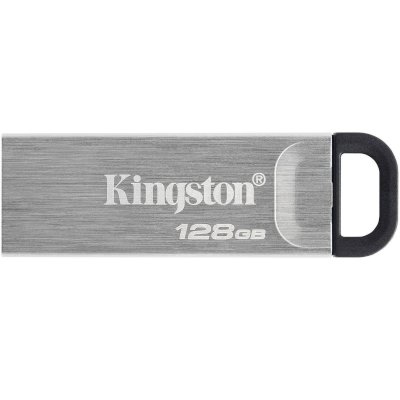 Флешка USB Kingston DataTraveler KYSON (DTKN/128 Gb), 128Gb, USB 3.2 Gen 1, R/W 200/60, серебристый/черный