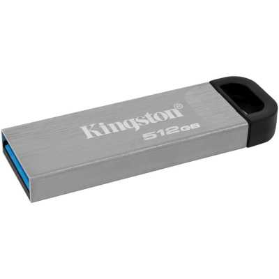 Флешка USB Kingston DataTraveler Kyson (DTKN/512Gb), 512Gb, USB 3.2 Gen 1, R/W 200/60, серебристый/черный