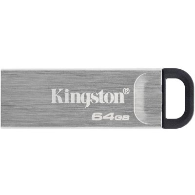 Флешка USB Kingston DataTraveler KYSON (DTKN/64GB), 64Gb, USB 3.2 Gen 1, R/W 200/60, серебристый/черный