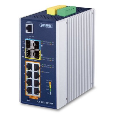 Коммутатор PLANET IGS-5225-8P2S2X, 8×1 Гбит/с PoE+ + 2×1 Гбит/с SFP + 2×10 Гбит/с SFP+, управляемый
