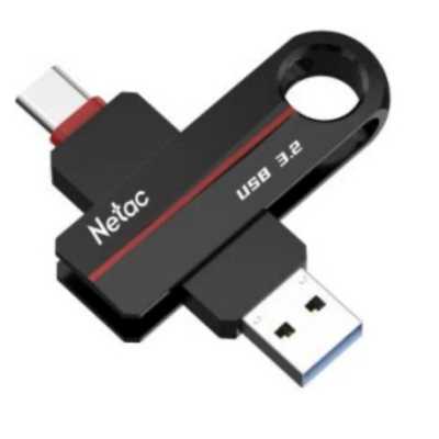Флешка USB Netac US18 (NT03US18C-256G-32BK), 256Gb, USB 3.2/TypeC, R/W 200/100, черный/красный