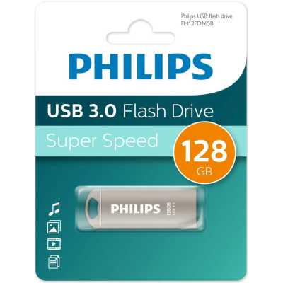 Флешка USB PHILIPS IRON (FM12FD165B/97), 128Gb, USB 3.0, R/W 100/45, серебристый