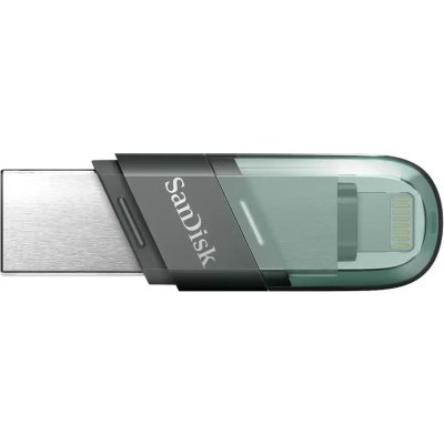 Флешка USB Sandisk IX90N iXpand Flip (SDIX90N-064G-GN6NN), 64Gb, USB 3.1/Lightning, R/W 150/70, зеленый/серебристый