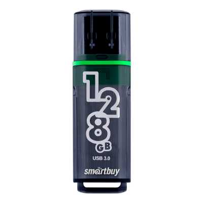 Флешка USB SmartBuy Glossy Dark Grey (SB128GbGS-DG), 128Gb, USB 3.0/3.1, R/W 75/25, черный/зеленый