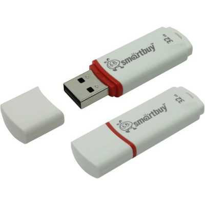 Флешка USB SmartBuy Crown white (SB32GbCRW-W), 32Gb, USB 2.0, R/W 15/5, белый/красный