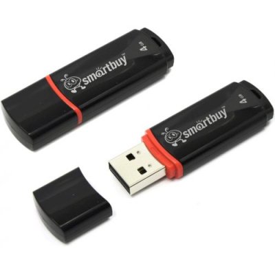 Флешка USB Smartbuy Crown black (SB4GBCRW-K), 4Gb, USB 2.0, R/W 25/15, черный/красный