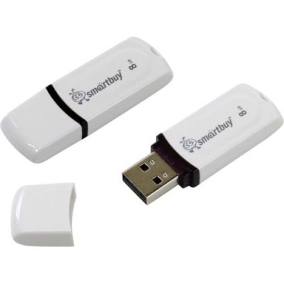 Флешка USB Smartbuy Paean (SB8GBPN-W), 8Gb, USB 2.0, R/W 15/5, белый