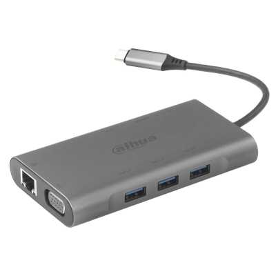 USB-концентратор Dahua TC39, USB Type-C, USB 3.0 + HDMI + RJ45 + VGA + SD/TF +PD Docking Station, USB