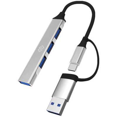 Разветвитель USB-C + USB-A Digma DHUB-4USB-AC-3.0 4порт. серебристый