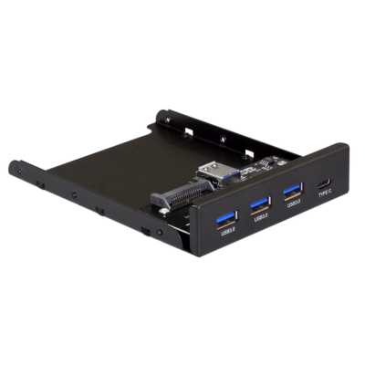 Планка USB на переднюю панель ExeGate U3H-623, 3,5", 3*USB3.0+1*TypeC, черная, металл, подсоединение к мат. плате12