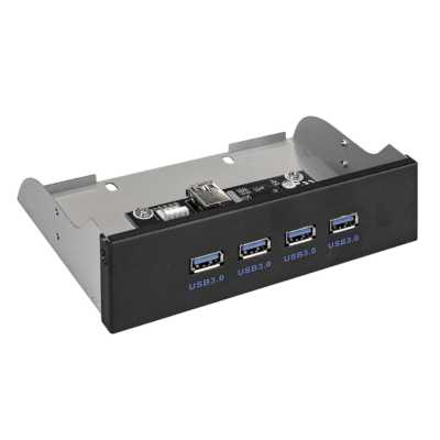 Планка USB на переднюю панель ExeGate EX289290RUS U5H-625, 5,25", 4*USB3.0, черная, металл, подсоед. к MB