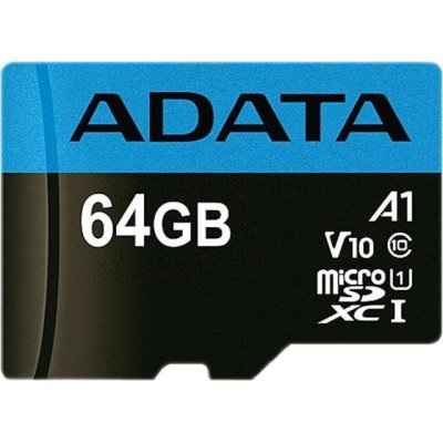 Флеш карта microSD 64Gb ADATA microSDHC Class 10 UHS-I A1 100/25 MB/s (SD адаптер)