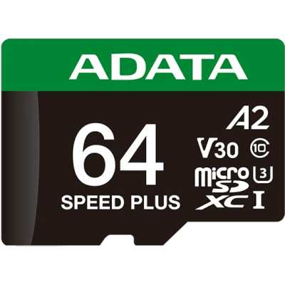 Флеш карта microSD A-DATA 64Gb microSDXC Class 10 UHS-I U3 V30 A2 160/140 MB/s (SD адаптер)