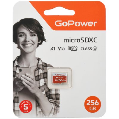 Флеш карта microSD GoPower 256Gb Class10 UHS-I (U3) 100 МБ/сек V30 без адаптера