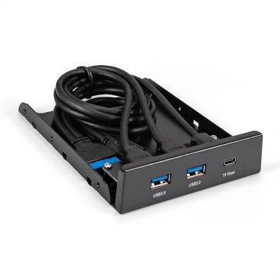 Планка USB на переднюю панель ExeGate U3H-616, 3,5", 2хUSB3.0+1хTypeC, черная, металл, подсоединение к мат. плате