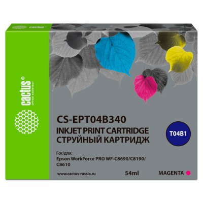 Картридж струйный Cactus CS-EPT04B340 T04B3 пурпурный (54мл) для Epson WorkForce Pro WF-C8190, WF-C8