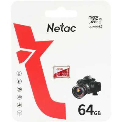 Флеш карта Netac P500 ECO 64Gb MicroSDXC U1/C10 up to 80Mb/s, retail pack card only