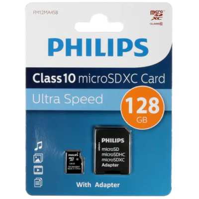 Флеш карта microSD 128GB PHILIPS microSDHC Class 10 (SD адаптер)