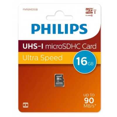 Флеш карта microSD 16Gb PHILIPS High Speed microSDHC Class 10 90Mb/s