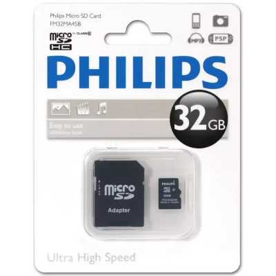 Флеш карта microSD 32GB PHILIPS microSDHC Class 10 (SD адаптер)