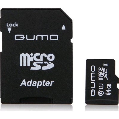 Флеш карта QUMO QM64GMICSDXC10U1 64Gb MicroSDXC Class 10 UHS-I, SD adapter