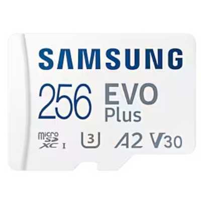 Флеш карта microSDXC 256Gb Samsung EVO Plus Class 10, A2, V30, UHS-I (U3), W 90 МБ/с, R 160 МБ/с, MB-MC256SA/KR адаптер на SD