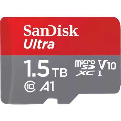 Флеш карта microSDXC 1,5TB SanDisk Ultra Class 10, UHS-I, R 150 МБ/с, <SDSQUAC-1T50-GN6MN> адаптер
