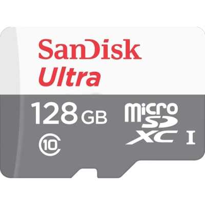 Флеш карта microSDXC 128GB SanDisk Ultra Class 10, UHS-I, R 100 МБ/с, SDSQUNR-128G-GN3MN адаптер на SD