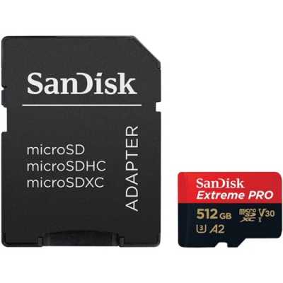 Флеш карта microSD 512Gb SanDisk microSDXC Class 10 UHS-I A2 C10 V30 U3 Extreme Pro (SD адаптер) 200Mb/s