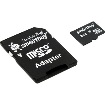 Флеш карта microSD 8Gb, Smartbuy microSDHC Class 10 (SD адаптер)