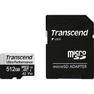 Флеш карта Transcend TS512GUSD340S 512Gb microSDXC Class 10 UHS-I U3 V30 A2 R160, W125Mb/s with SD adapter